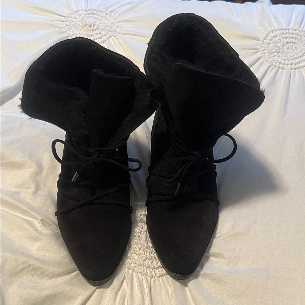 Diane Von Furstenberg Designer Suede Black Lined Winter Boots – Size 7 / Cozy